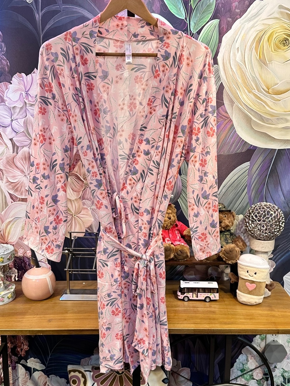 Flora Nikrooz L Floral Belted Lounge Robe Romantic Cottagecore Coquette Pink